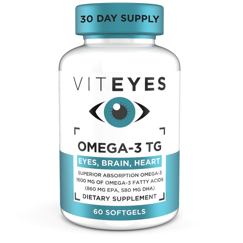 Vityeyes Omega-3 TG soutient la santé des yeux et du coeur, formule naturelle d'huile de poisson triglycéride, clair, 60 comte