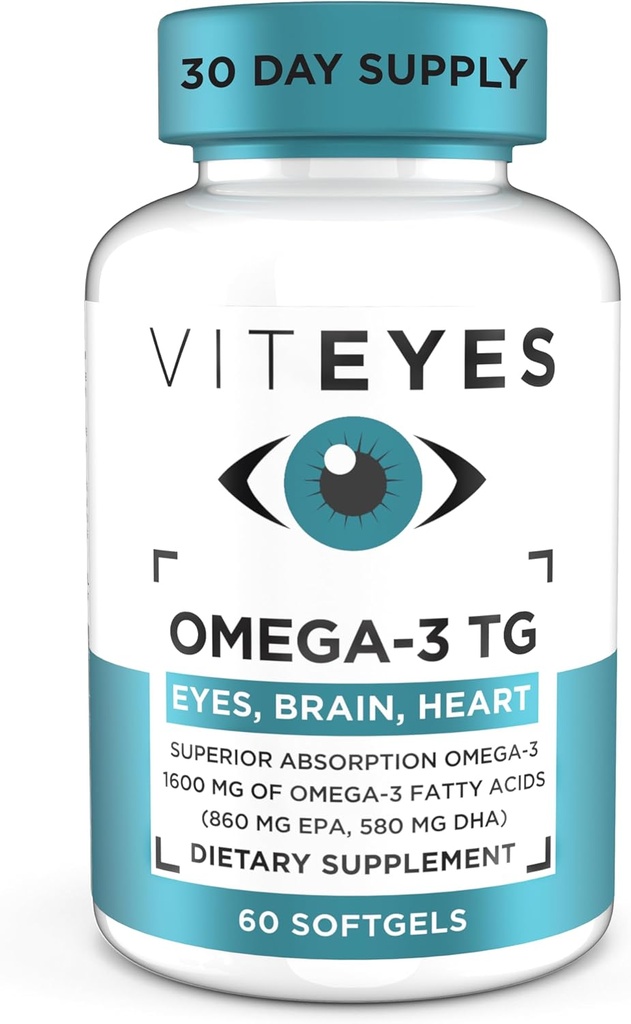 Vityeyes Omega-3 TG soutient la santé des yeux et du coeur, formule naturelle d'huile de poisson triglycéride, clair, 60 comte
