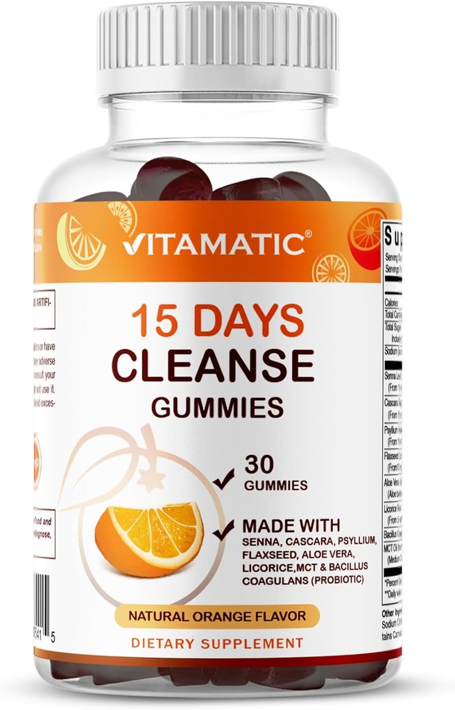 Vitamatic 15 Day Cleanse Gummies, Senna, Cascara, Psyllium, Lin, Aloe Vera, Licorice, MCT, Probiotique