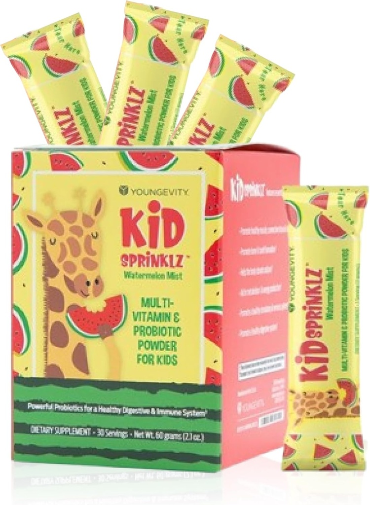 Youngevity Kidsprinklz Watermelon Mist Multi-vitamines en poudre - Multivitamines pour enfants et multivitamines pour enfants - Vitamines, minéraux et probiotiques - 30 portions