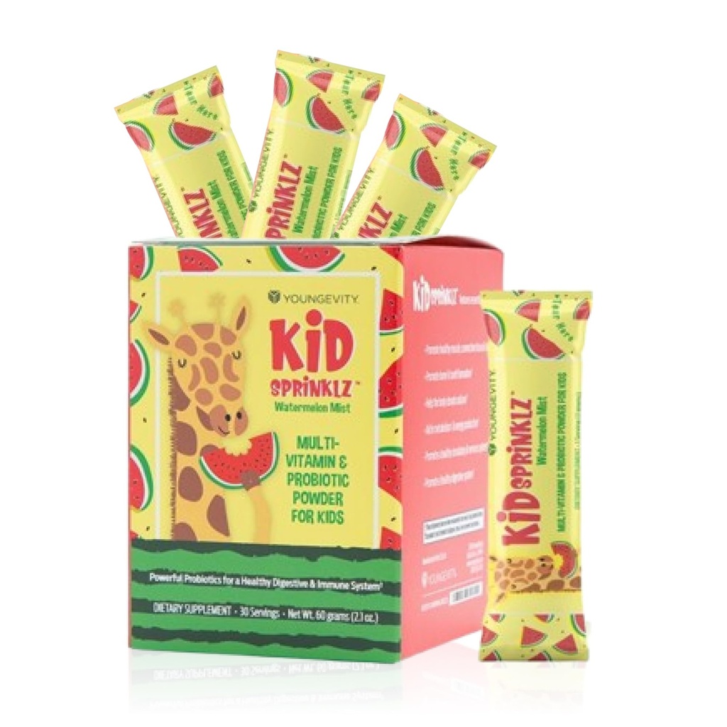 Youngevity Kidsprinklz Watermelon Mist Multi-vitamines en poudre - Multivitamines pour enfants et multivitamines pour enfants - Vitamines, minéraux et probiotiques - 30 portions