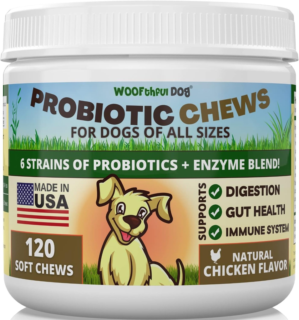 Probiotics for Dogs - Digestive Health, Gut Flora, Bowel Support, Immune System Support - Soft Chews Supplement for Dogs 120 ct, Made in USA