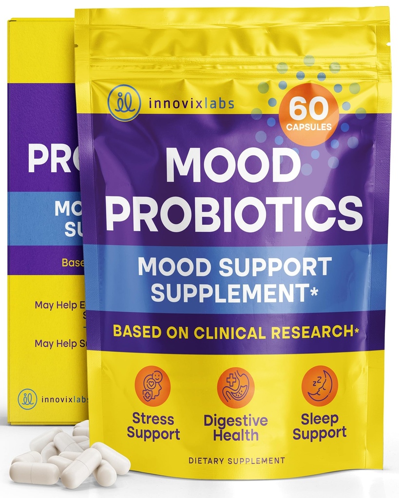 InnovixLabs Mood Probiotic for Women & Men, Clinically Studied Digestive & Mood Support Supplement, Lactobacillus helveticus Rosell-52ND & Bifidobacterium longum Rosell-175, 60 Capsules