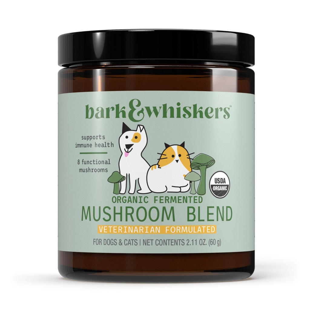 Dr Mercola Bark & Whiskers Mélange de champignons fermentés organiques - Supplément pour chats et chiens - Soutiens Digestion et santé immunitaire - Exempts d'additifs, de remplissage et de gluten - 2,11 oz (60 scoops)