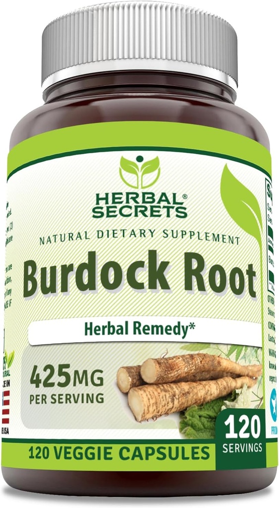 Herbal Secrets Burdock Root Supplement: 425 Mg Par Serving: 120 Gélules Veggies non-OGM: sans gluten