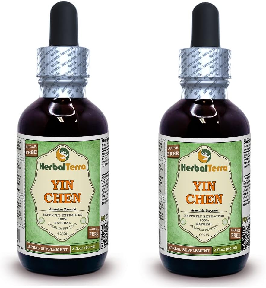 Yin Chen, Capillary Wormwood (Artemisia Scoparia) Glycérite, Herbe séchée Extrait liquide d'alcool-FREE (Nom de marque: HerbalTerra, Fièrement fabriqué aux États-Unis) 2x2 fl.oz (2x60 ml)