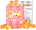 Santé par Habit Supplément cheveux, peau et ongles (60 Gummies) - 2500mcg Biotine, Vitamine C, Vitamine E, Nails forts, Saveur de pêche, Vegan, Sans gluten, Non-OGM