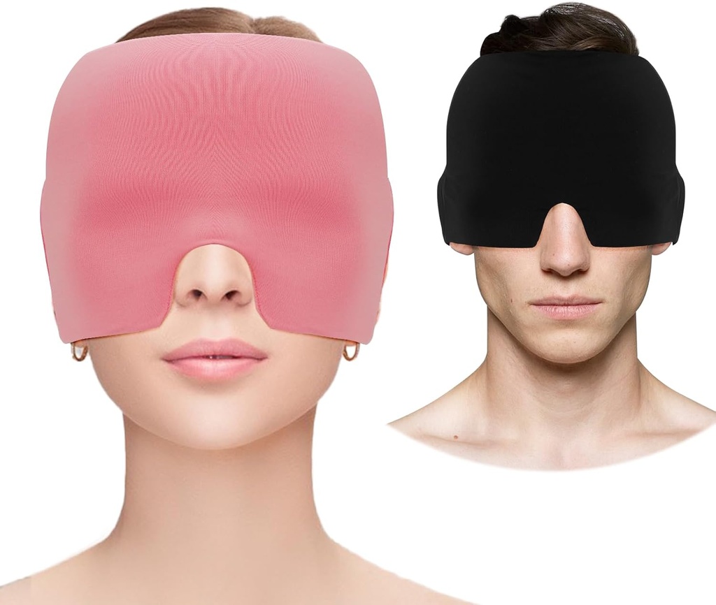 Masque de soulagement des maux de tête de la migraine, Masque de refroidissement des yeux de gel, Masque de soulagement de la migraine Traitement chaud et froid Masque de chapeau de la gueule de bois Sans odorat Chapeau de traitement des maux de tête de la migraine pour le sinus, les yeux puants, la tension, le stress - Rose