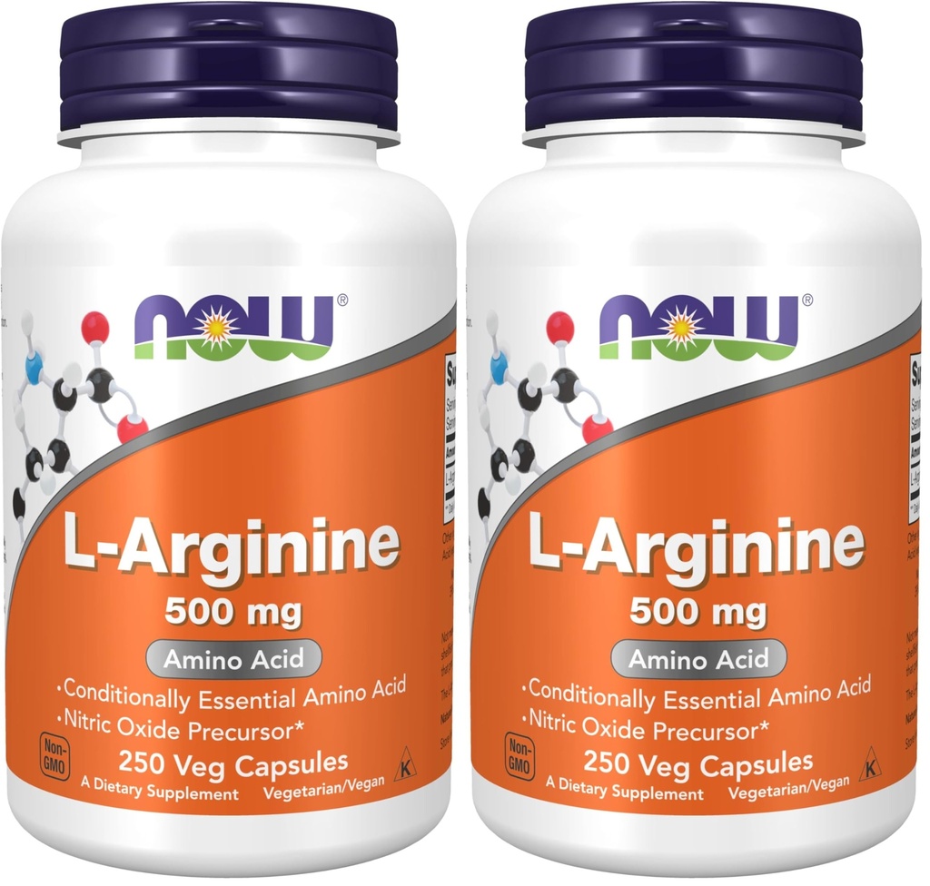 MAINTENANT Suppléments, L-Arginine 500 mg, Précurseur à oxyde nitrique*, acide aminé, 250 gélules (paquet de 2)