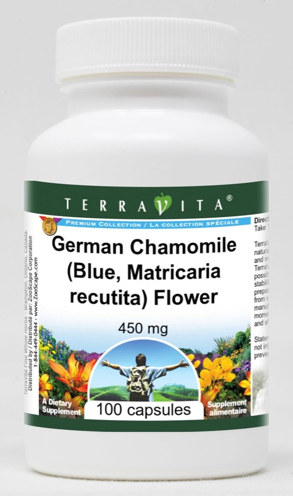 Camomille allemande (bleu, matricaria recutita) Fleur - 450 mg (100 capsules, ZIN: 516213) - 3 boîtes