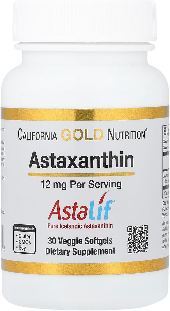 Astaxanthin by California Gold Nutrition - Featuring AstaLif® Pure Icelandic Astaxanthin - Gluten Free, Non-GMO - 12 mg - 30 Veggie Softgels