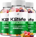 Gommies de chanvre K2Life - avec extrait de chanvre Gommies de chanvre K2 Life Supplément à base de plantes Tinnitus, soutien à la santé et au mieux-être, formule avancée de chanvre K2Life (3 pack - 180 gommies)
