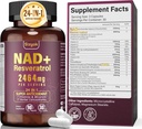 Supplément NAD 1100mg Pure Organic, Liposomale NAD Resveratrol Supplément pour les femmes et les hommes, Boost NAD+ pour la défense du vieillissement, énergie cellulaire, Focus - Ultra Antioxydant, 90 Capsules