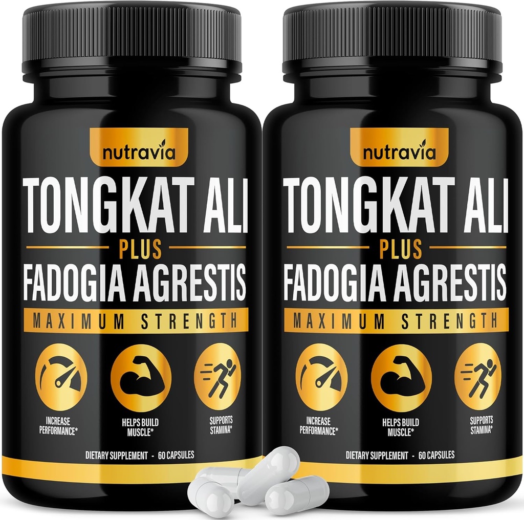(2 Pack) Tongkat Ali Fadogia Agrestis pour les hommes Supplément, Mâle Nitric Oxide Booster Longjack Tongkat Ali Extract Powder Vitamines Test Pump Flow Performance Mix Tongkat-Ali pour les femmes (120 Capsules)