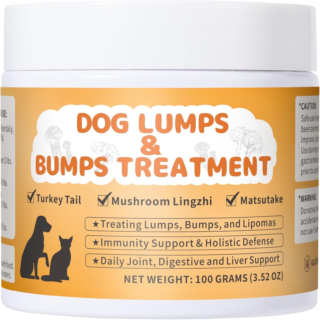 Lipoma Traitement pour chiens, lumps et bumps Supplément pour chiens - Poudre de champignons pour chiens Support Système digestif et immunitaire, Mobilité améliorée, 3,52 oz