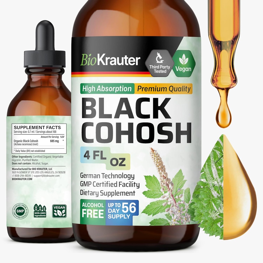 BIO KRAUTER Black Cohosh Tecture - Vegan Black Cohosh Suppléments Femmes Support - Sans alcool et sans sucre - 4 Fl.Oz.
