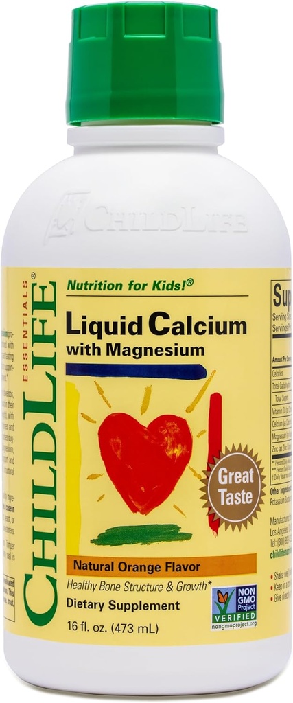 ChildLife Essentials Supplément de calcium liquide pour enfants - Baby Calcium avec magnésium, zinc et vitamine D3 - Arôme orange, 16 fl oz (1 pack)