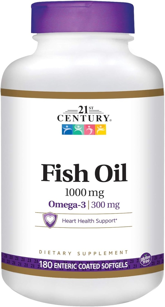 Huile de poisson du 21e siècle 1000 mg de softgels enrobés, 180-Count (paquet de 2)