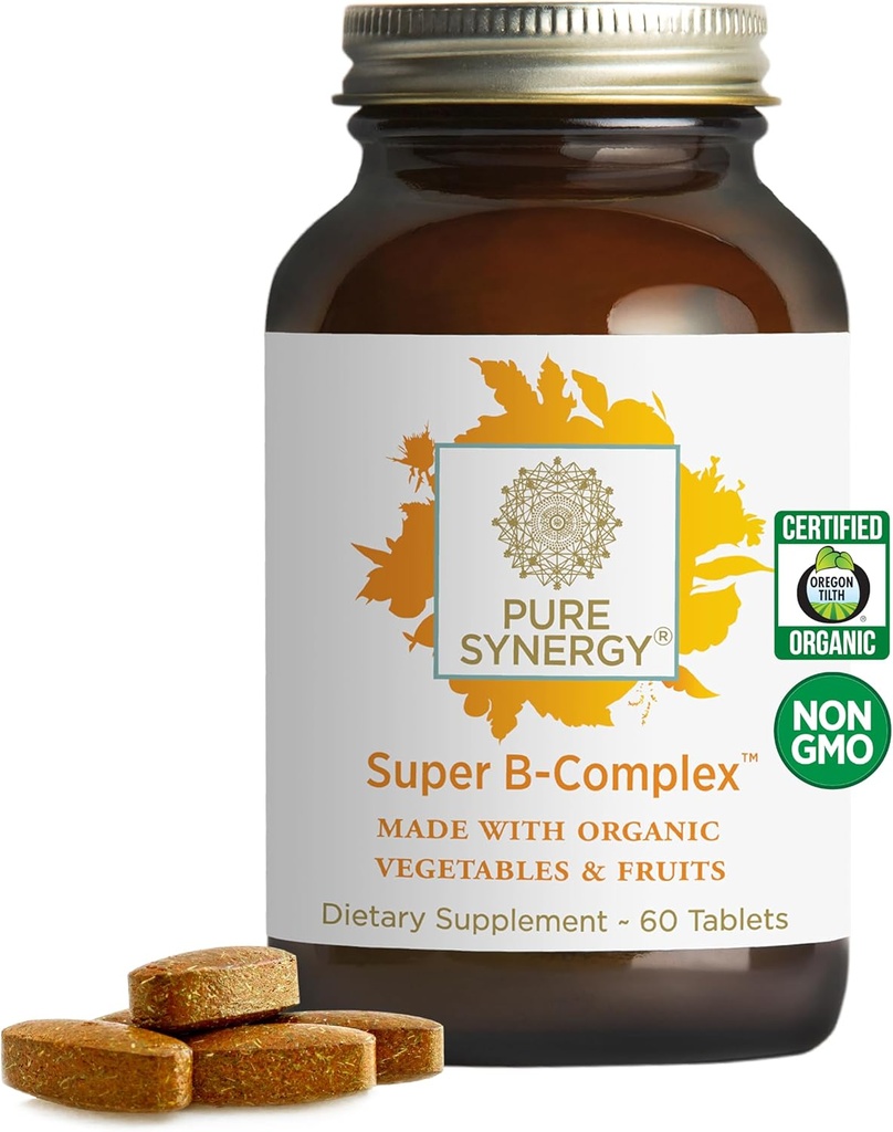 PURE SYNERGY Complexe Super B-Complexe de vitamine B avec des aliments organiques entiers. Supplément végétalien avec vitamine naturelle B12, niacine et folate.
