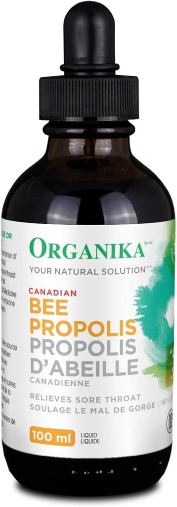 Propolis d'abeilles orgaika liquide - 100ml 3,38oz - Soutien immunitaire naturel, soulagement de la gorge douloureuse, antioxydant, sans alcool