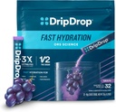 DripDrop Packets d'hydratation - Raisin - Mélange de poudre d'électrolytes à usage unique - Non-OGM, sans gluten, végétalien - 32 bâtonnets