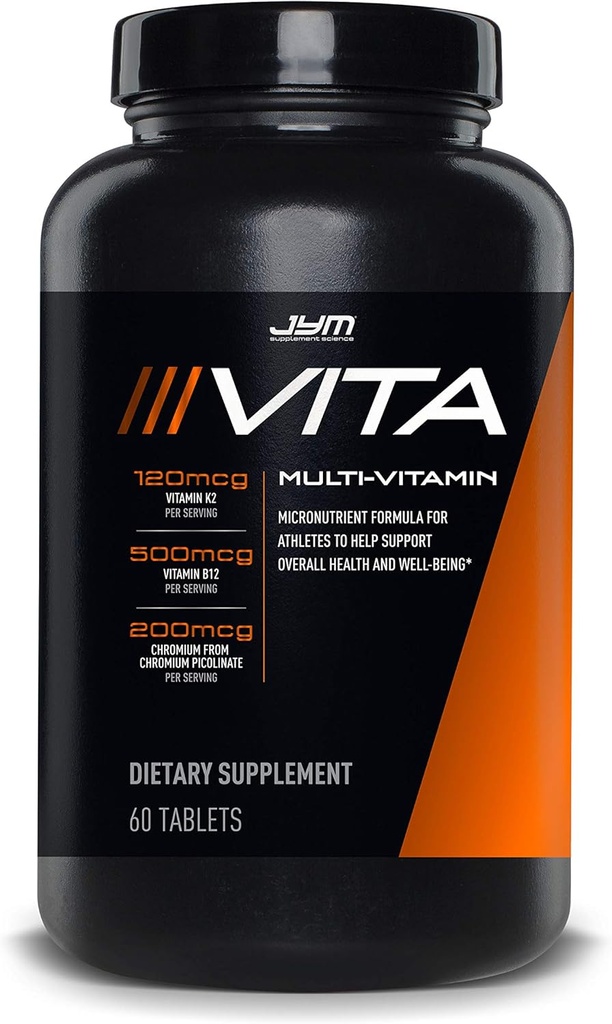Supplément JYM Science Vita JYM Sport Multivitamine et soutien minéral, Vitamine A, C, B6, B12, E, K, Boron, Biotine, Potassium 60 Comprimés