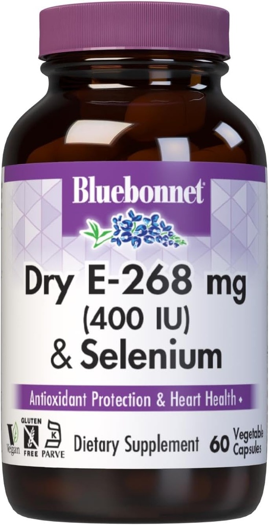 BlueBonnet Dry E-400 UI Plus Capsules végétariennes de sélénium, 60 Nombre
