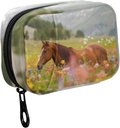 Fustylead Long Mane Horse in Colorful Flower Field Pill Organizer Case avec Zipper 2 fois par jour pour la vitamine et le supplément, 7 jours de voyage Organizer Medicine Case