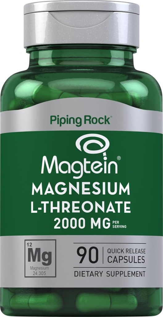 Piping Rock Magnésium L-Thréonate Capsules $ 2000mg $ 90 Pills $ avec Magtein $ Supplément pour les hommes et les femmes $ Non-OGM, sans gluten