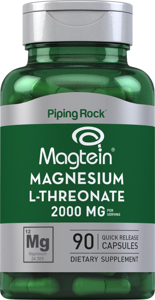 Piping Rock Magnésium L-Thréonate Capsules $ 2000mg $ 90 Pills $ avec Magtein $ Supplément pour les hommes et les femmes $ Non-OGM, sans gluten