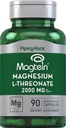 Piping Rock Magnésium L-Thréonate Capsules $ 2000mg $ 90 Pills $ avec Magtein $ Supplément pour les hommes et les femmes $ Non-OGM, sans gluten