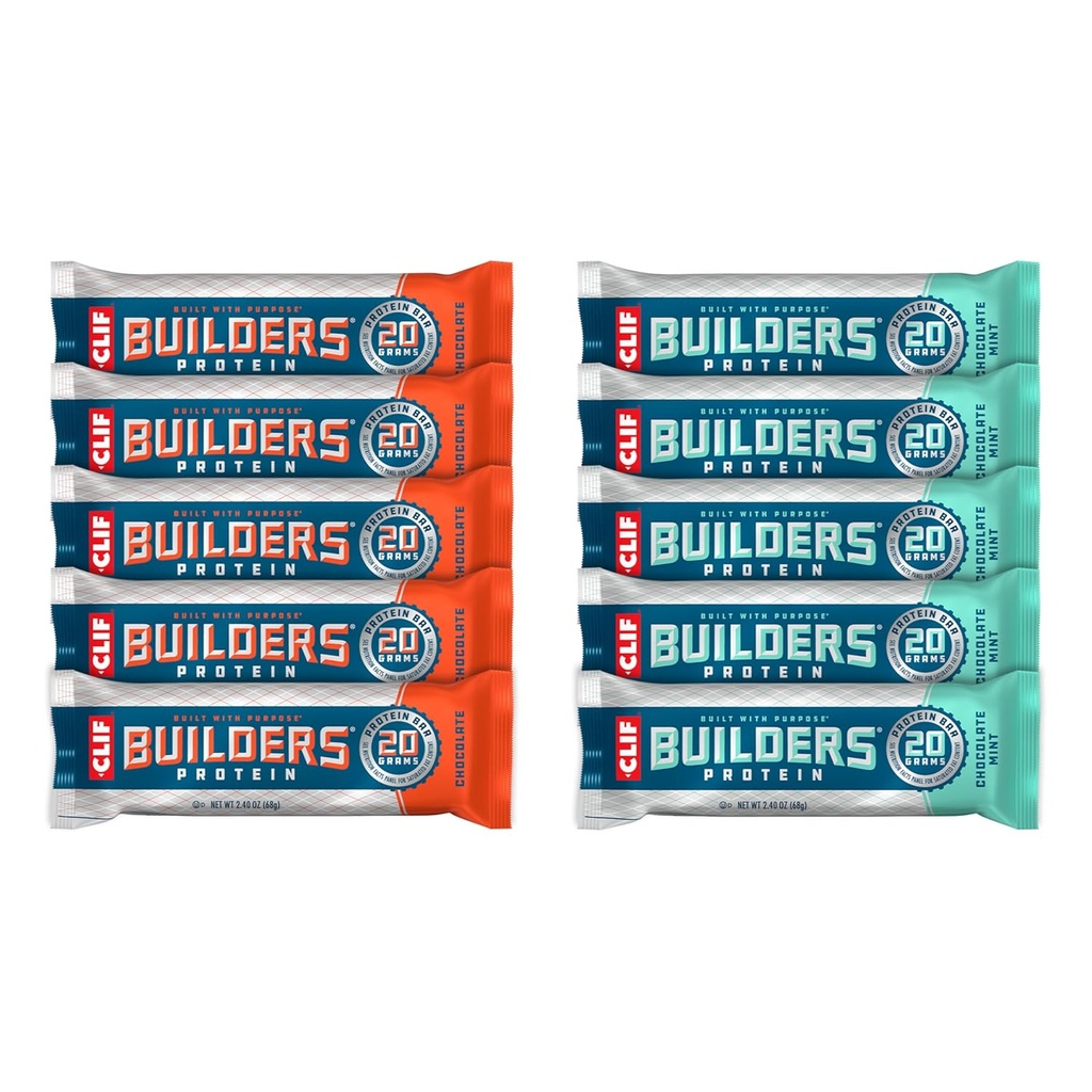 CLIF Builders - Chocolate Ment and Chocolate Flavor - Variety Pack - Plant Based Protein Bars - Gluten Free - Non-OGM - Faible glycémique - 20g Protéines - 2,4 oz (10 Nombre)