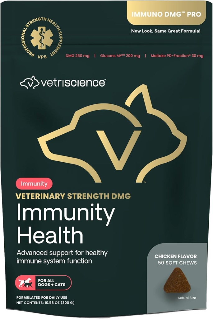 VETRISCIENCE Vétérinaire DMG Immunity Health Chews - Système immunitaire pour chiens et chats - Aide au foie - Antioxydant pour animaux de compagnie - Arôme de poulet - 50 Comte