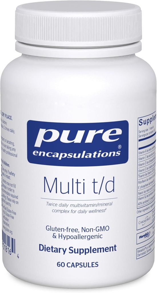 Encapsulations pures Multi T/D - Multivitamines et suppléments minéraux - pour la santé quotidienne, cardiovasculaire et immunitaire* - Riche en vitamines et minéraux - Sans gluten et végétarien - 60 capsules