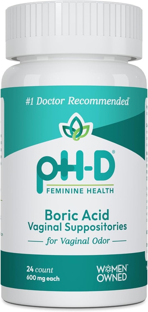 pH-D Santé féminine - 600 mg Suppositoires d'acide borique - Femme possédée - pour usage d'or vaginal - 24 Nombre