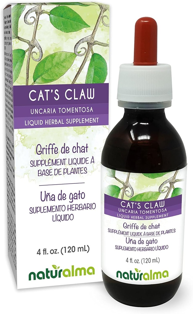 Naturalma Cat's Claw (Uncaria tomentosa) écorce Teinture sans alcool - 4 fl oz extrait liquide dans les gouttes - supplément à base de plantes - végétalien