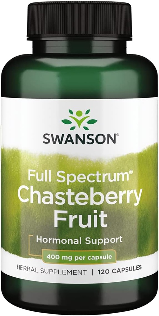 Swanson Chasteberry Fruit - Supplément à base de plantes Promouvoir la santé des femmes & le soutien menstruel et ménopausique - Peut soutenir l'équilibre et la santé de la peau - (120 capsules, 400mg chacune)