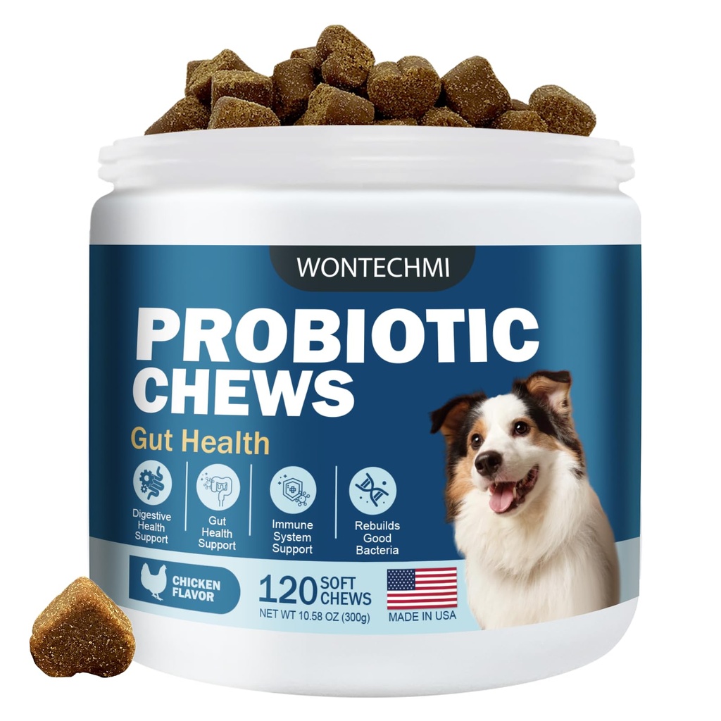 Probiotiques pour chiens, améliorer les oreilles démangeaisons cutanées, la santé des Guts, l'équilibre des levures, les allergies, l'immunité, les probiotiques pour chiens et les enzymes digestives avec les prébiotiques, réduire la diarrhée (Chicken, 120 mâches)