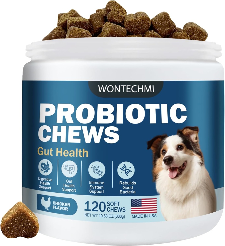 Probiotiques pour chiens, améliorer les oreilles démangeaisons cutanées, la santé des Guts, l'équilibre des levures, les allergies, l'immunité, les probiotiques pour chiens et les enzymes digestives avec les prébiotiques, réduire la diarrhée (Chicken, 120 mâches)
