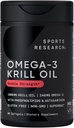 Sports Research® Omega-3 Krill Oil 1000mg - Pure Antarctique Superba Krill avec Phospholipides, Choline et Astaxanthine - Certifié MSC durable · Non-OGM · Sans gluten - 60 Softgels