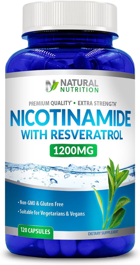 Générique Vitamine naturelle Extra Strength Nicotinamide avec Resveratrol 1200mg (Vitamine B-3) 120 Capsules de Veggie Sans gluten et non-OGM