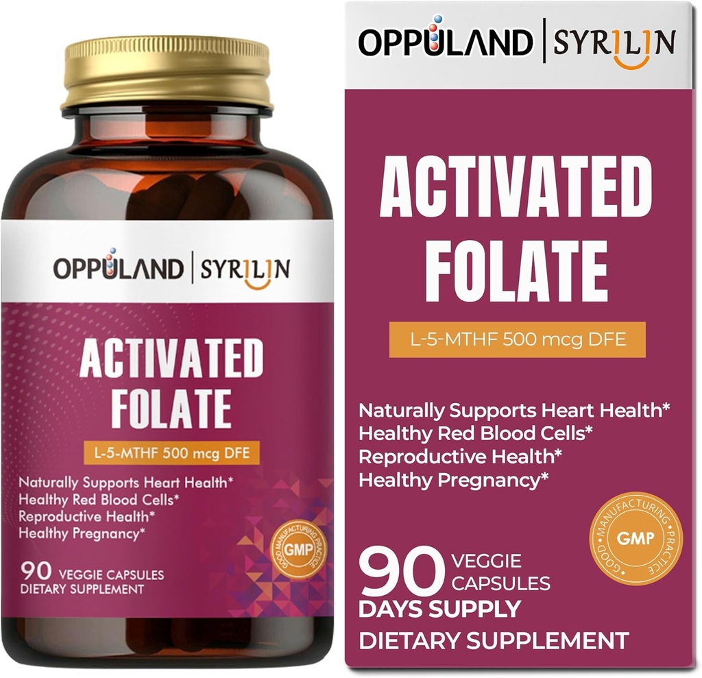 Supplément 5-MTHF Folaté-L activé - Methylfolate B9 MTHF avec vitamine B12, CoQ10 et framboise rouge - L-méthylolate méthylé pour les hommes et les femmes - 500 mcg - 90 capsules de Véggie