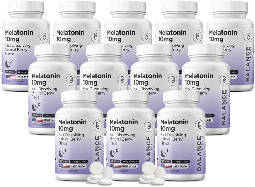Balancebreens Melatonin 10mg Fast-Dissolve, 120 comprimés – Aide naturelle au sommeil pour les nuits reposées, soutien sans médicament pour la relaxation et la tranquillité