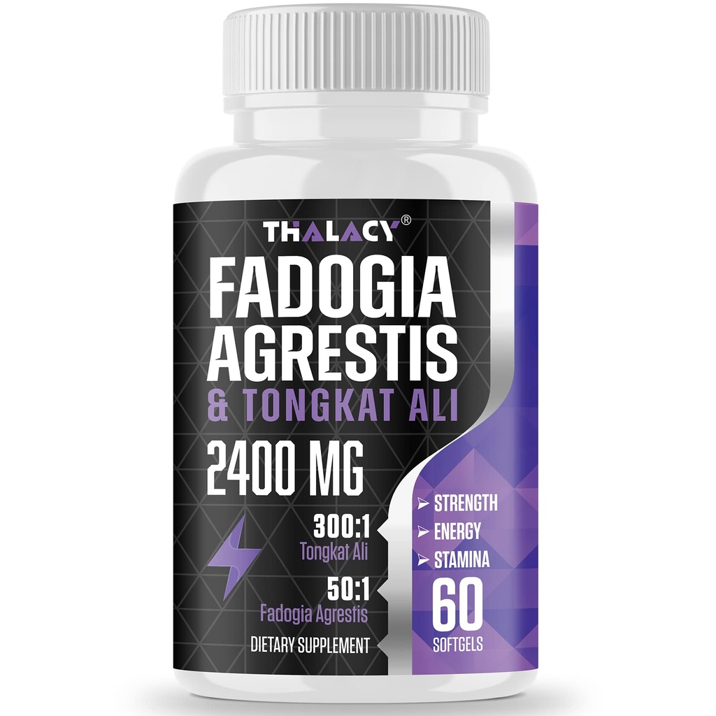 2400mg Fadogia Agrestis Tongkat Ali Supplément - Fadogia Agrestis 1400mg & Tongkat Ali 1000mg Ultra Blend, Force maximale, Masse musculaire et performance athlétique, 60 Softgels