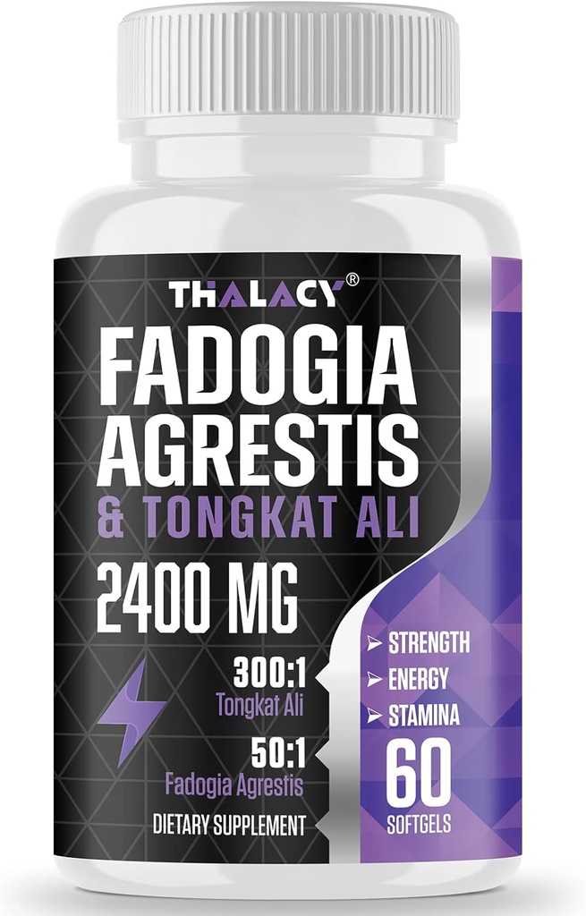 2400mg Fadogia Agrestis Tongkat Ali Supplément - Fadogia Agrestis 1400mg & Tongkat Ali 1000mg Ultra Blend, Force maximale, Masse musculaire et performance athlétique, 60 Softgels