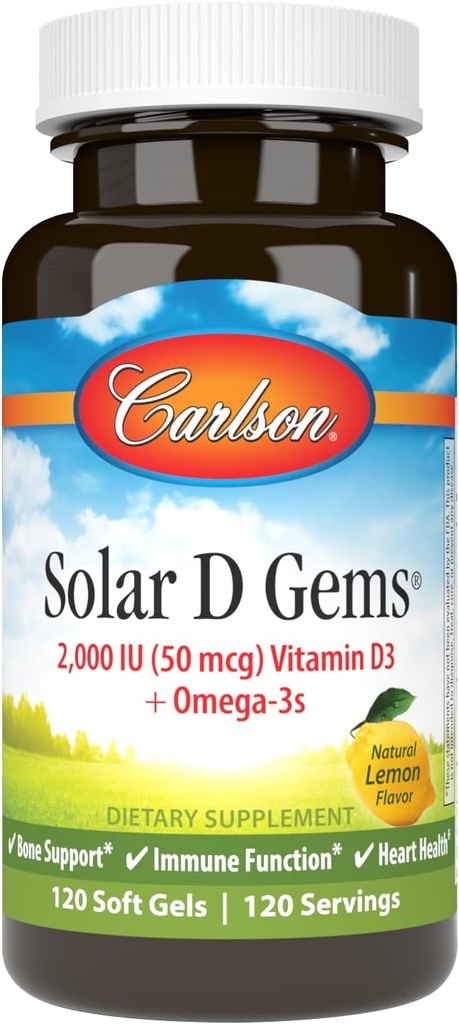 Carlson Labs Solar D Gems Vitamine naturelle D3, 2000 UI, 120 Softgels