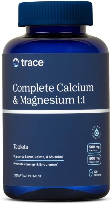 Trace Minerals Calcium & Magnésium Complet 1:1 - Supplément diététique pour Bone Health & Energy Support - Supplément minéral pour aider Immune Health - Formule avec Sea Minerals - 120 comprimés (30 portions)