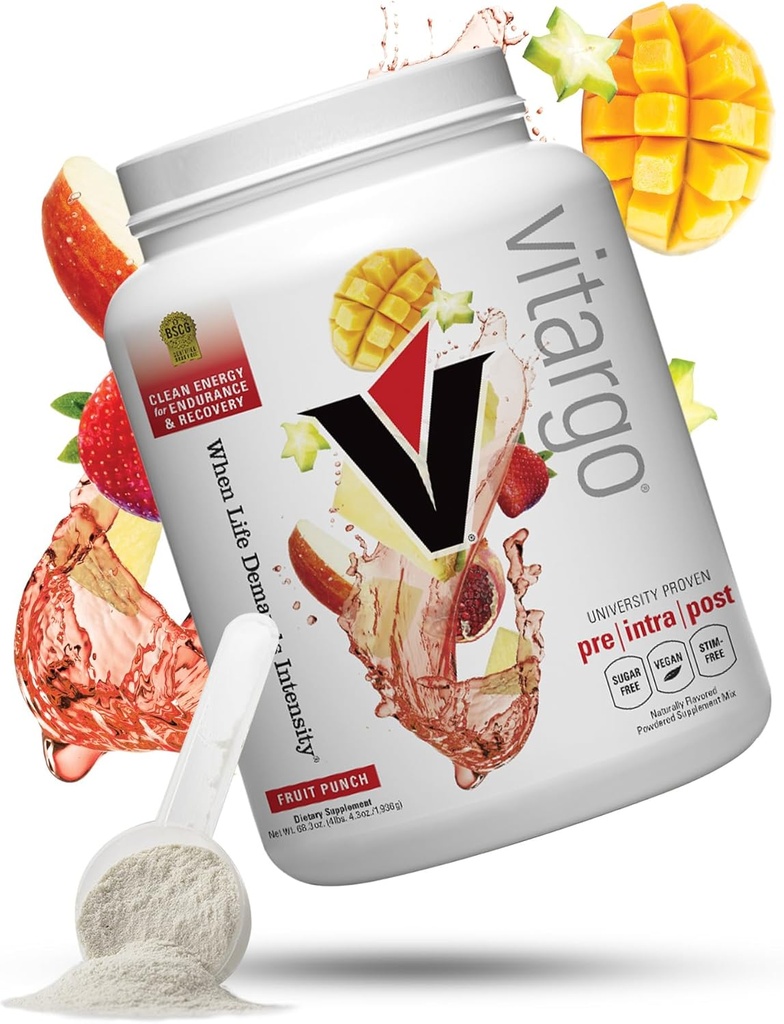 Poudre de carbohydrate de vitargo, Digestation plus rapide 2X, 4,4 LB punch de fruits, pas de ballon, pas de crash, pré, intra & post, sans sucre complexe poudre de glucides pour la récupération, l'endurance et le gain musculaire, fabriqués aux États-Unis