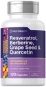 Horbäach Resvératrol Graines de raisins berbères et Quercetin avec extrait de bleuets et de vin rouge de 120 capsules
