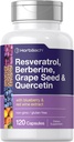 Horbäach Resvératrol Graines de raisins berbères et Quercetin avec extrait de bleuets et de vin rouge de 120 capsules